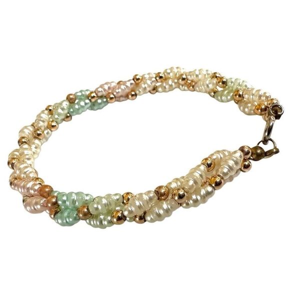 Faux pearl twisted multi strand bracelet - Picture 1 of 8